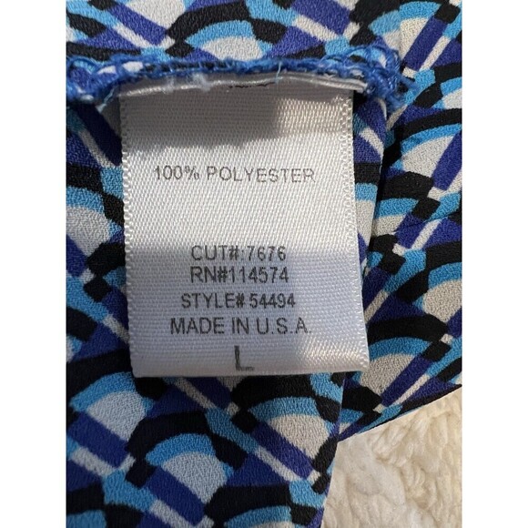 Pleione Blue, Black And White Split V-Neck Short Sleeve Polyester Blouse large - Picture 7 of 8